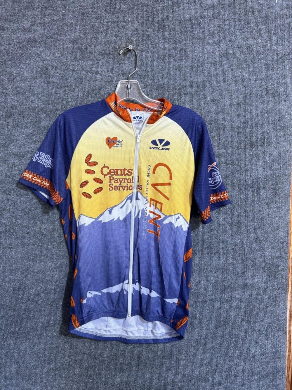 Voler Cycling Jersey Mens Small Blue Yellow Cache CV ENT Full Zip Pockets Bike